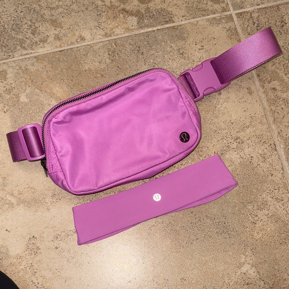 Lululemon Crossbody / Everywhere Belt Bag Headband Set in Magenta Glow RARE